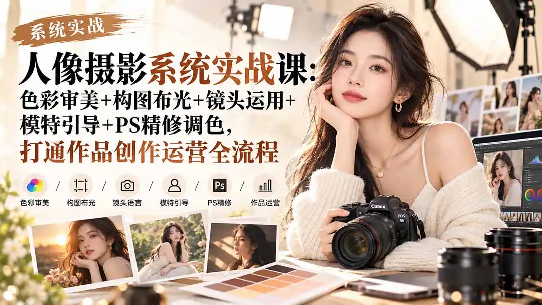 【无水印】人像摄影系统实战课：色彩审美+构图布光+镜头运用+模特引导+PS精修调色，打通作品创作运营全流程-资源联盟