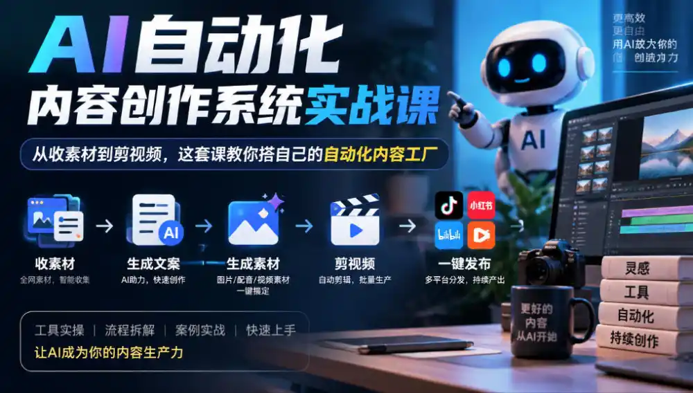 AI自动化内容创作系统实战课，从收素材到剪视频，这套课教你搭自己的自动化内容工厂-资源联盟