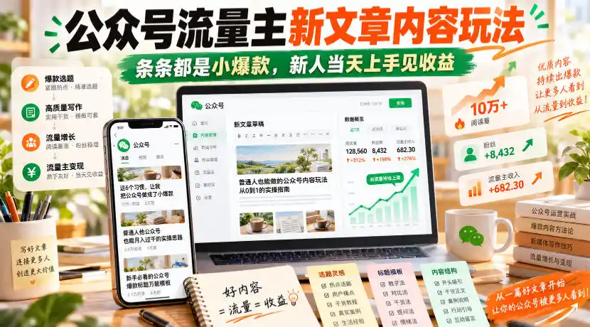 公众号流量主新文章内容玩法，条条都是小爆款，新人当天上手见收益-资源联盟