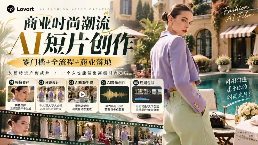 从一张模特图到高级时尚广告大片：AI三视图资产、场景合成、电影分镜、动态生成与复古音乐剪辑实战课-资源联盟
