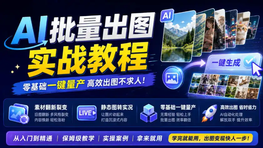AI批量出图实战教程，素材翻新裂变，静态图转实况，零基础一键量产-资源联盟