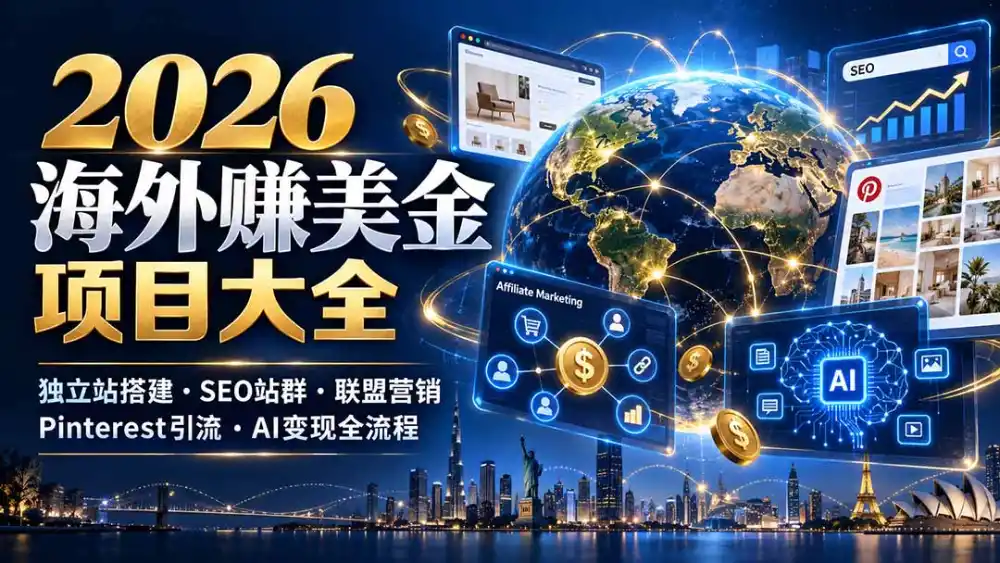 2026海外赚美金项目大全：独立站搭建、SEO站群、联盟营销、Pinterest引流与AI变现全流程-资源联盟