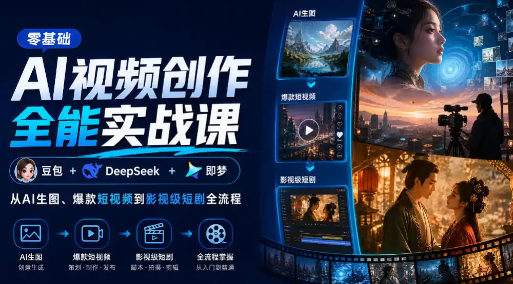 零基础AI视频创作全能实战课｜豆包+DeepSeek+即梦，从AI生图、爆款短视频到影视级短剧全流程-资源联盟