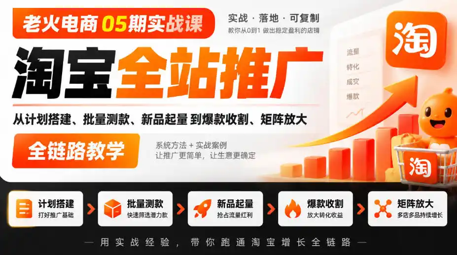 老火电商05期实战课｜淘宝全站推广从计划搭建、批量测款、新品起量到爆款收割、矩阵放大全链路教学-资源联盟
