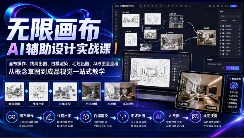 无限画布AI辅助设计实战课｜画布操作、线稿出图、白模渲染、毛坯出图、AI改图全流程，从概念草图到成品视觉一站式教学(更新0923)-资源联盟