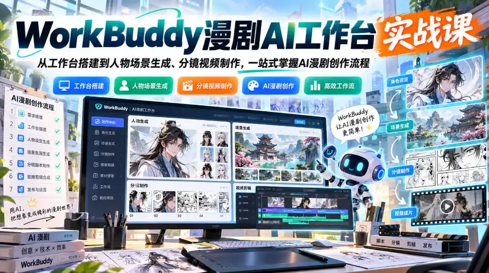 WorkBuddy漫剧AI工作台实战课：从工作台搭建到人物场景生成、分镜视频制作，一站式掌握AI漫剧创作流程-资源联盟