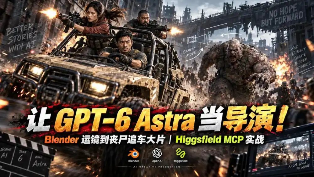 让GPT-6 Astra当导演！Blender运镜到丧尸追车大片｜Higgsfield MCP实战-资源联盟
