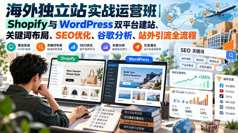 海外独立站实战运营班｜Shopify与WordPress双平台建站、关键词布局、SEO优化、谷歌分析、站外引流全流程-资源联盟