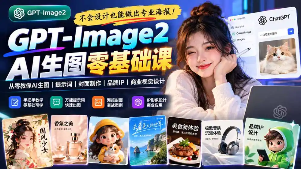 不会设计也能做出专业海报！GPT-Image2从零教你AI生图、提示词、封面制作、品牌IP与商业视觉设计-资源联盟