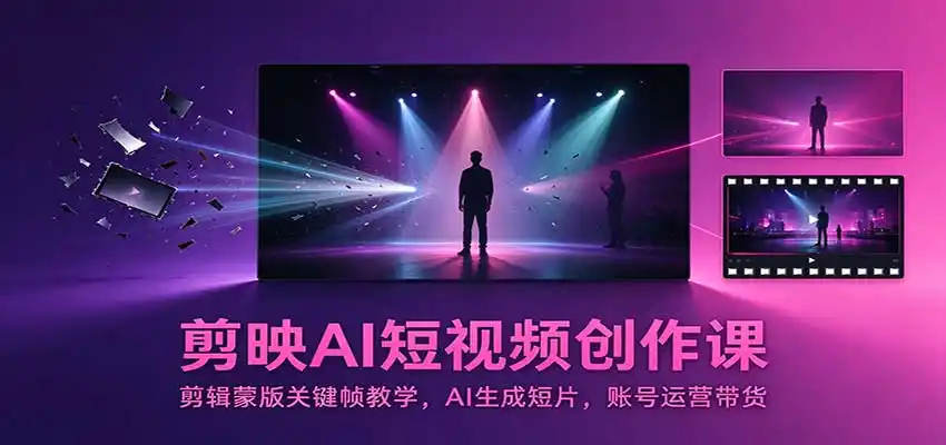 剪映AI短视频创作课：剪辑蒙版关键帧教学，AI生成短片，账号运营带货-资源联盟