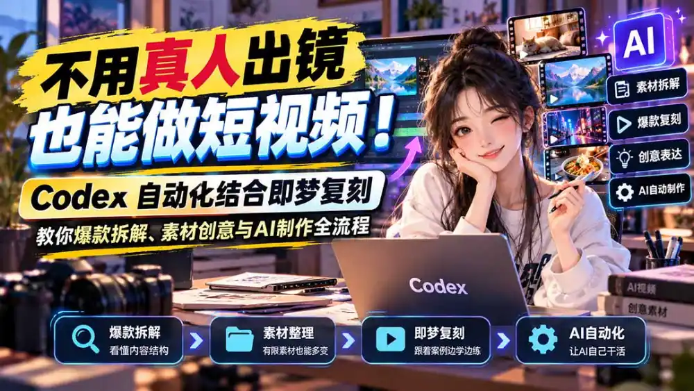 不用真人出镜也能做短视频！Codex自动化结合即梦复刻，教你爆款拆解、素材创意与AI制作全流程-资源联盟
