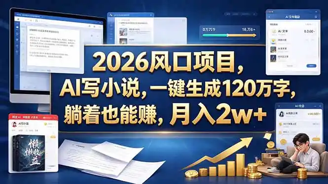 2026 风口项目，AI 写小说，一键生成 120 万字，躺着也能赚，月入 2w +-资源联盟