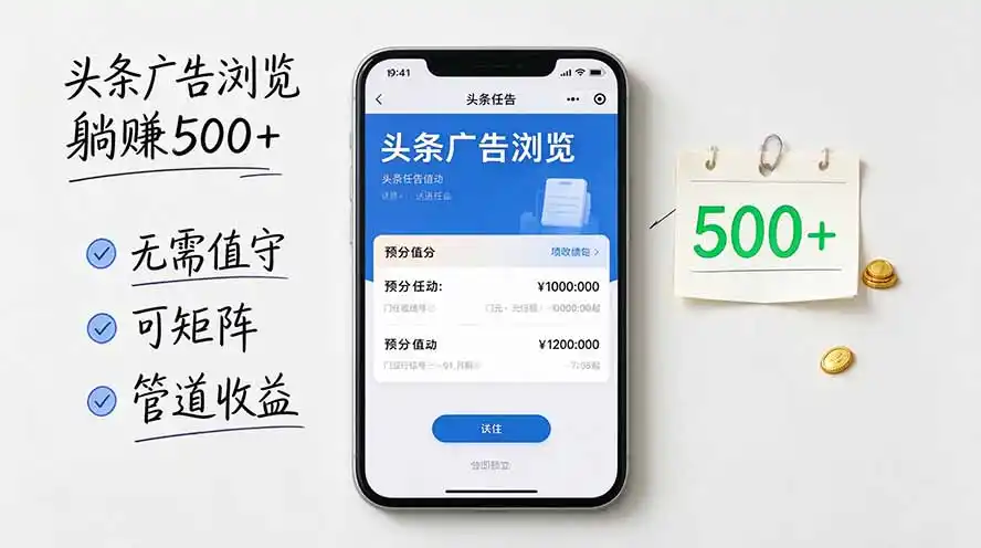 头条广告浏览躺赚500+无需值守，可矩阵并附有管道收益-资源联盟
