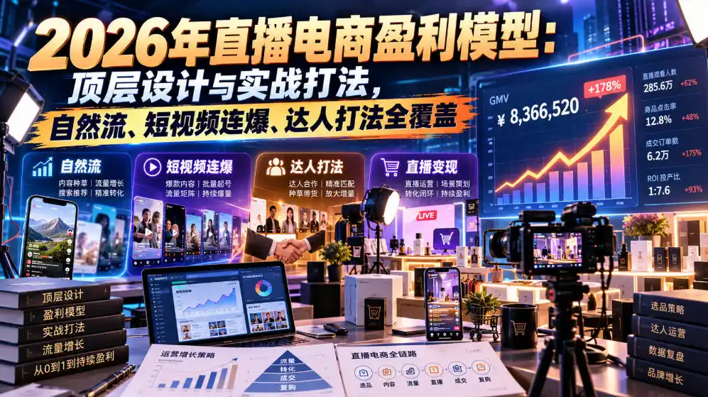 2026年直播电商盈利模型：顶层设计与实战打法，自然流、短视频连爆、达人打法全覆盖-资源联盟