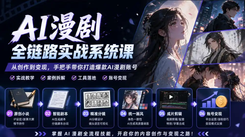AI漫剧全链路实战系统课｜原创小说、智能剧本、精准分镜、统一画风、成片剪辑、账号变现实操教学(更新1018)-资源联盟